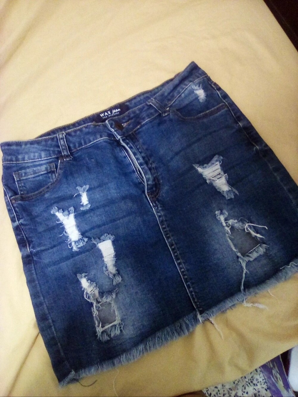 Wax Jean Dark Blue Distressed Denim Mini Skirt